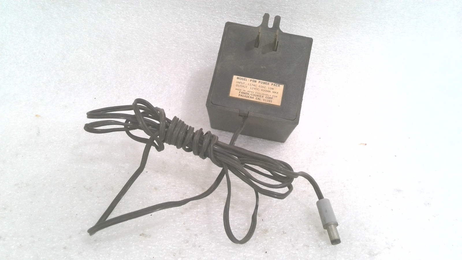 FANON/ COURIER CORP PSM POWER PACK, INPUT: 117AC, 60HZ, 10W, OUTPUT: 12VDC 400MA