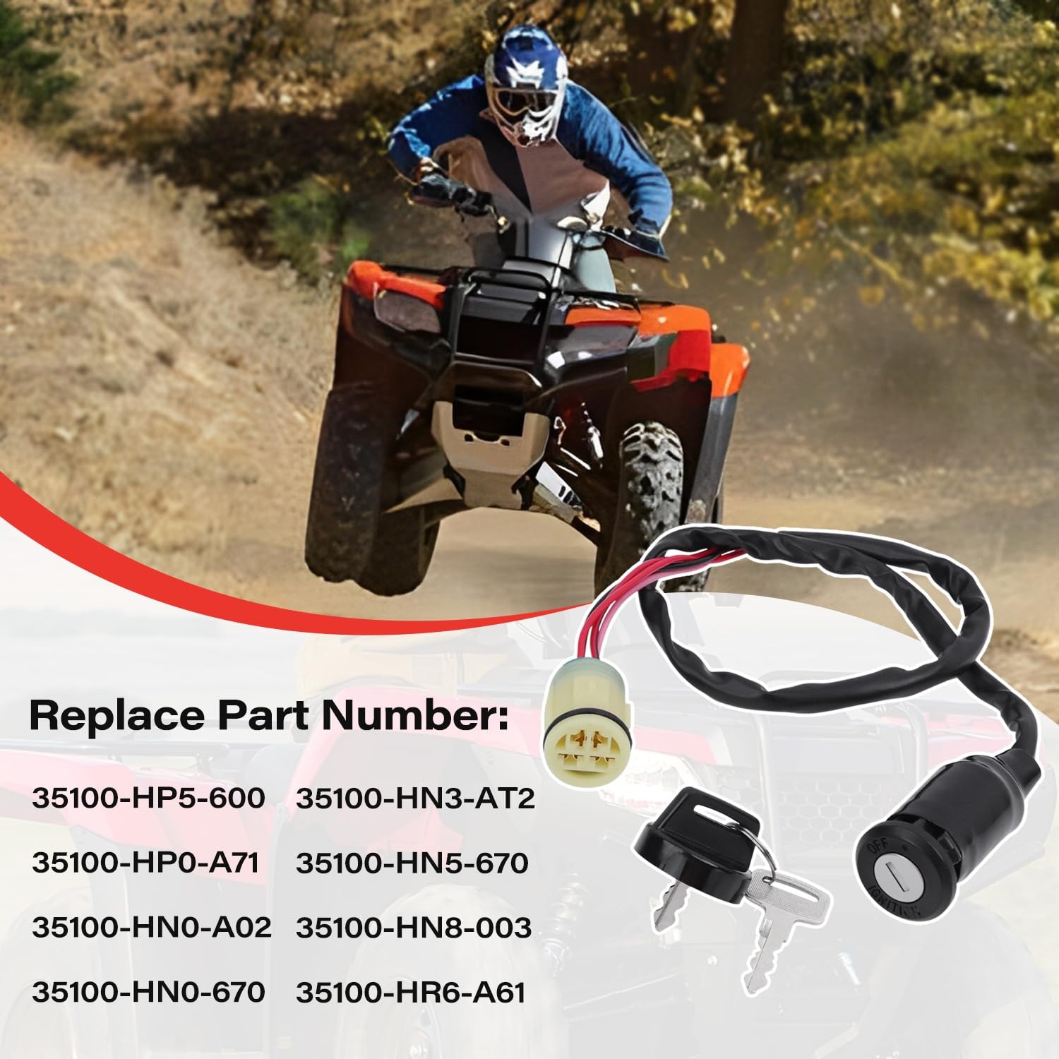 Ignition Key Switch, Compatible with Honda ATV Rancher 350 400 420 TRX350TE TRX4