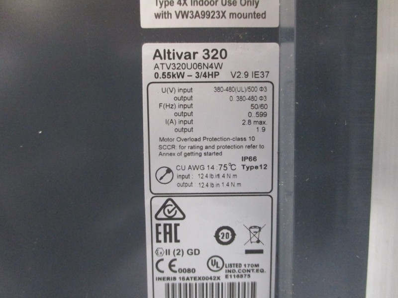 SCHNEIDER ELECTRIC ATV320U06N4W 380-480/500VAC 2.8A (AS PICTURED) NSMP