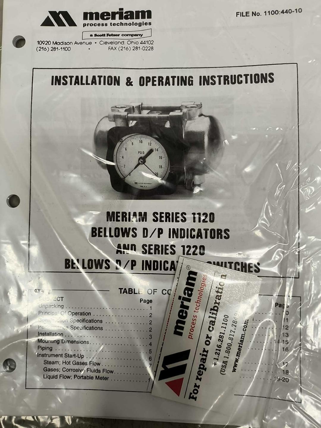 Unused Meriam Z1124FF-B Bellows D/P Indicator