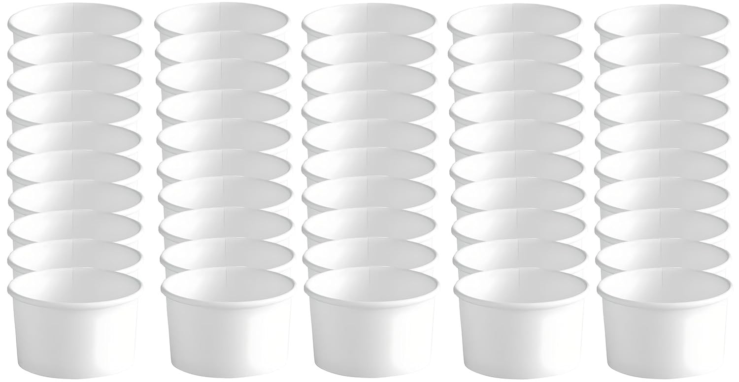 OCS Parts 50-Pack White Paper Ice Cream Cups | 6-Ounce Disposable Dessert Cups