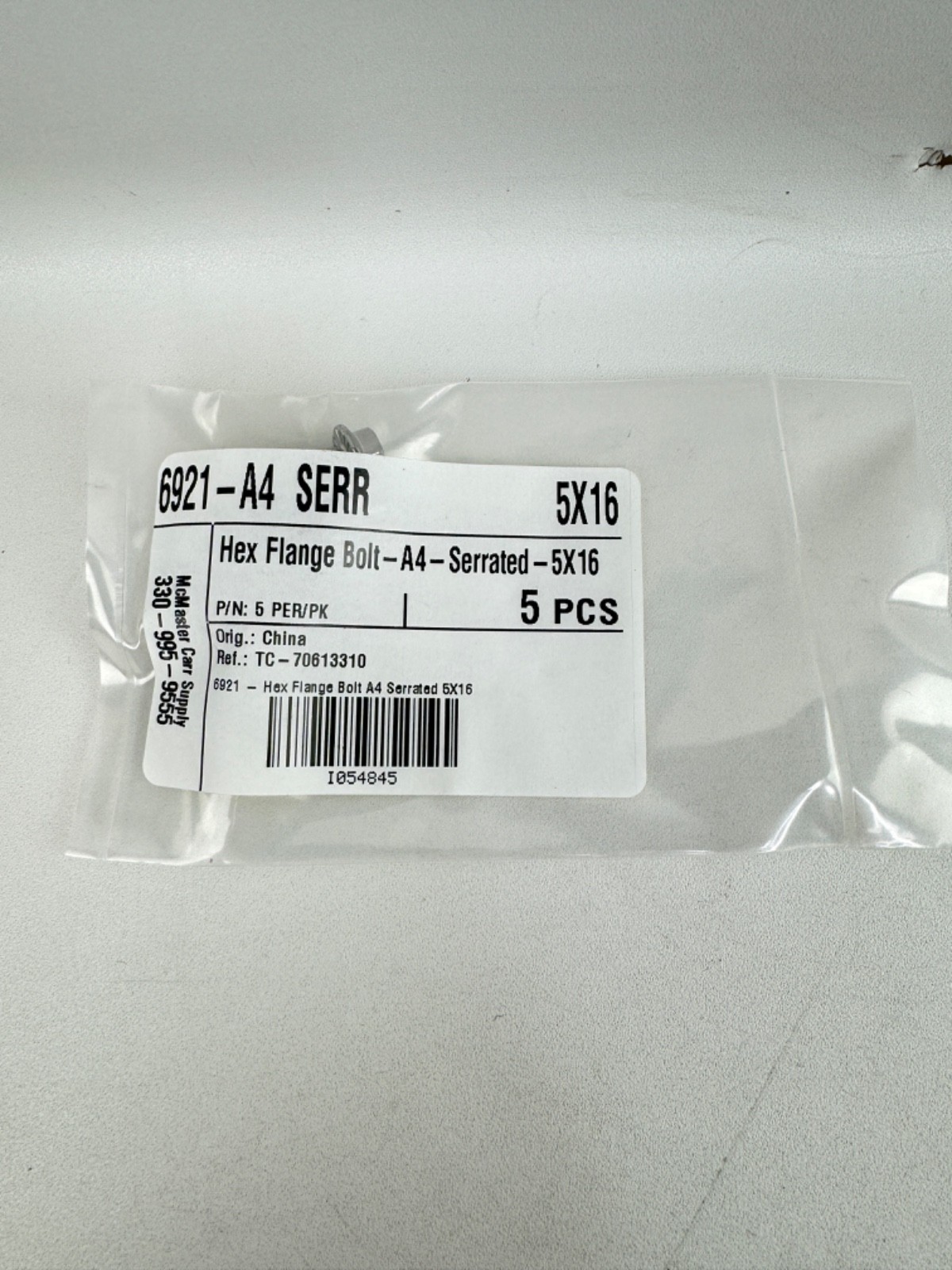 x(90) McMaster-Carr 6921-A4 SERR Hex Flange Bolt-A4-Serrated-5/16