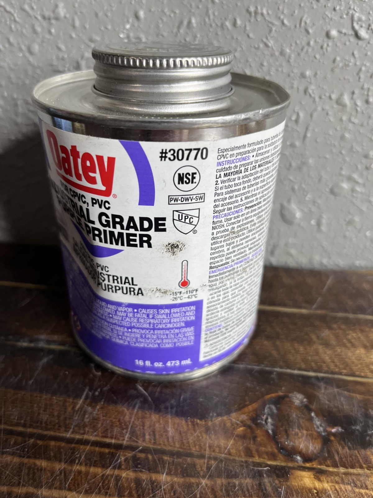 Oatey 30770 Industrial Grade Purple Primer for CPVC and PVC Pipe 16 fl oz
