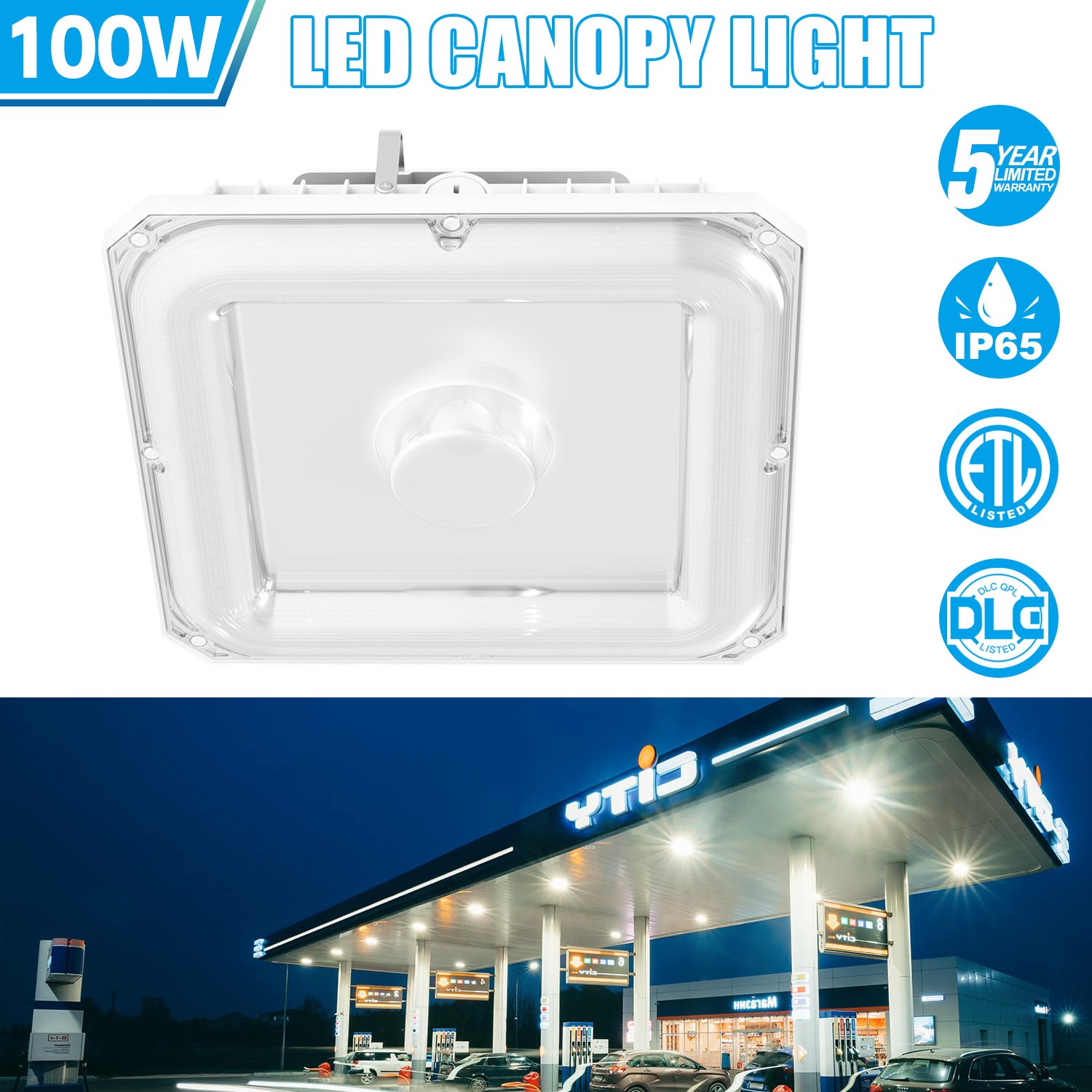 100W LED Canopy Light (400W Equiv) 13500LM LED Gas Station Parking Garage Light