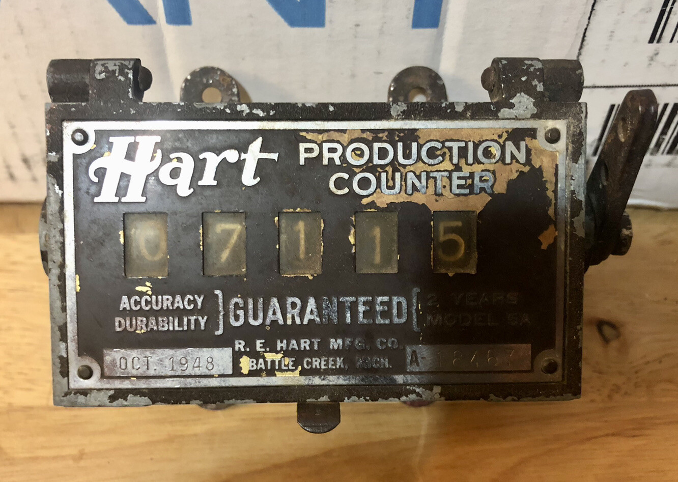 Antique R.E. Hart Production Counter 5A Oct 1948 BATTLE CREEK Working
