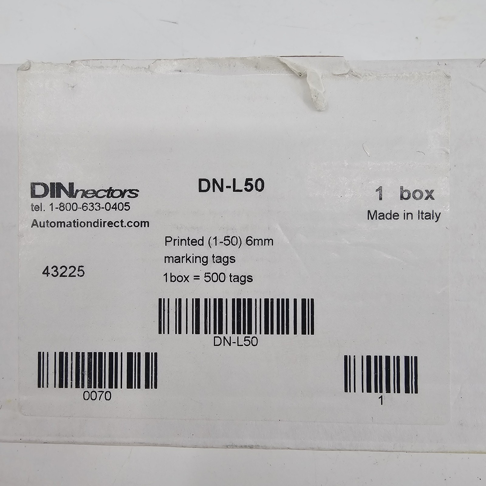 DINNECTORS DN-L50 Marking Tags 43225 (Pack Of 499) One Tag Missing