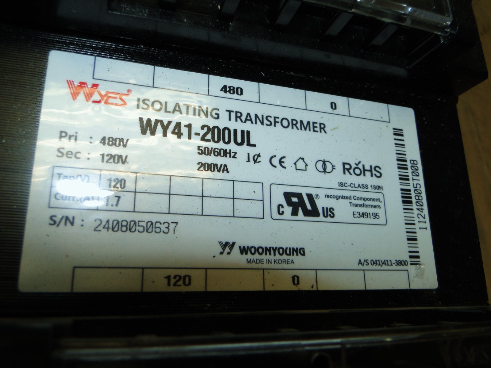 Wyes Isolating transformer WY41-200UL
