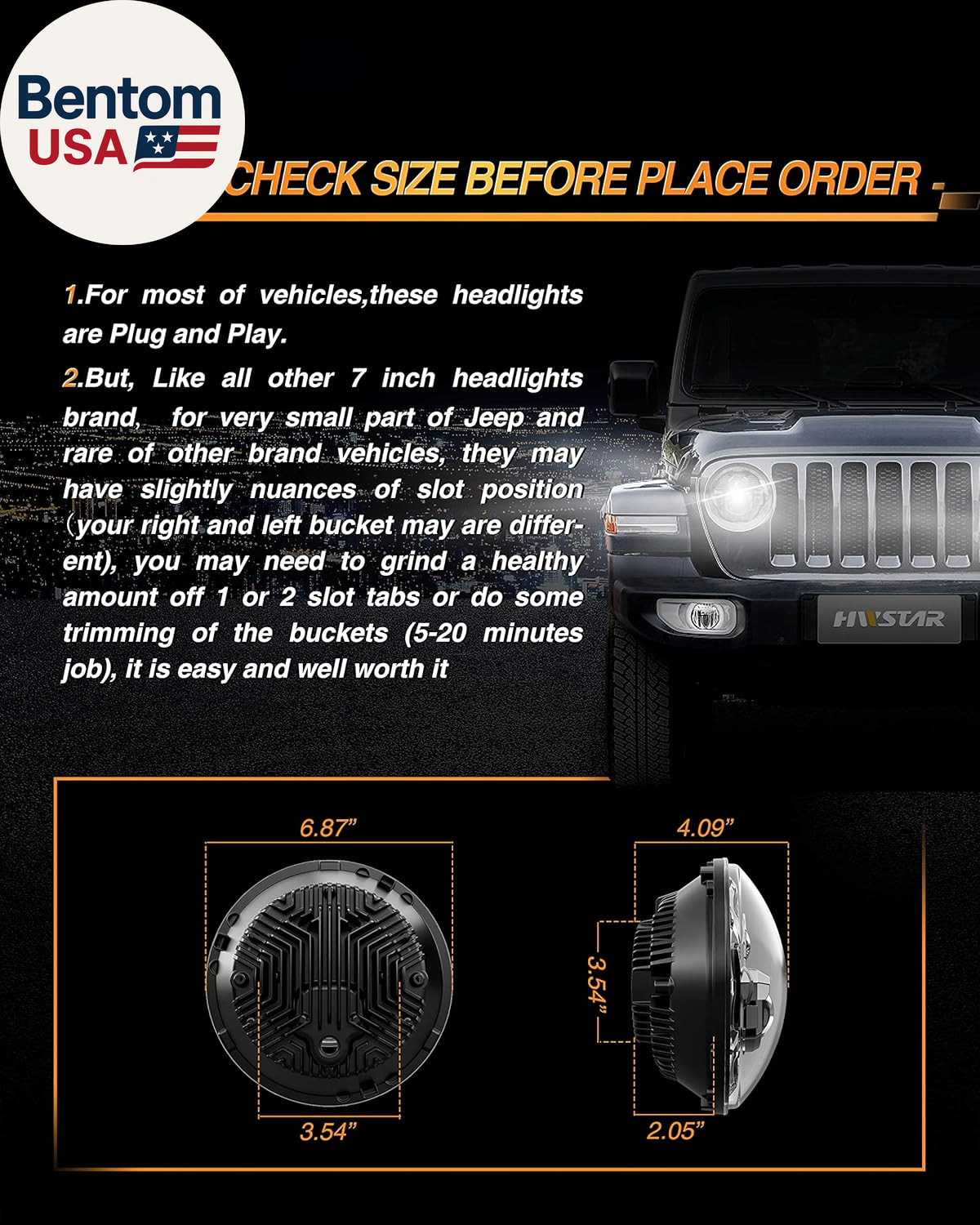 Pair New Upgraded 1000% Brighter Anti-Glare 7 Inch Led Headlights round Compatib