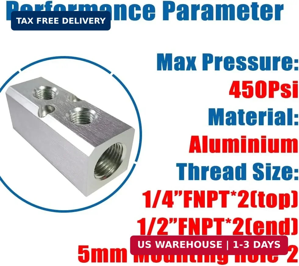 Quality 2 Way 4 Port Air Manifold 1/2″ NPT Supply Port 1/4″ NPT Outport With Mou