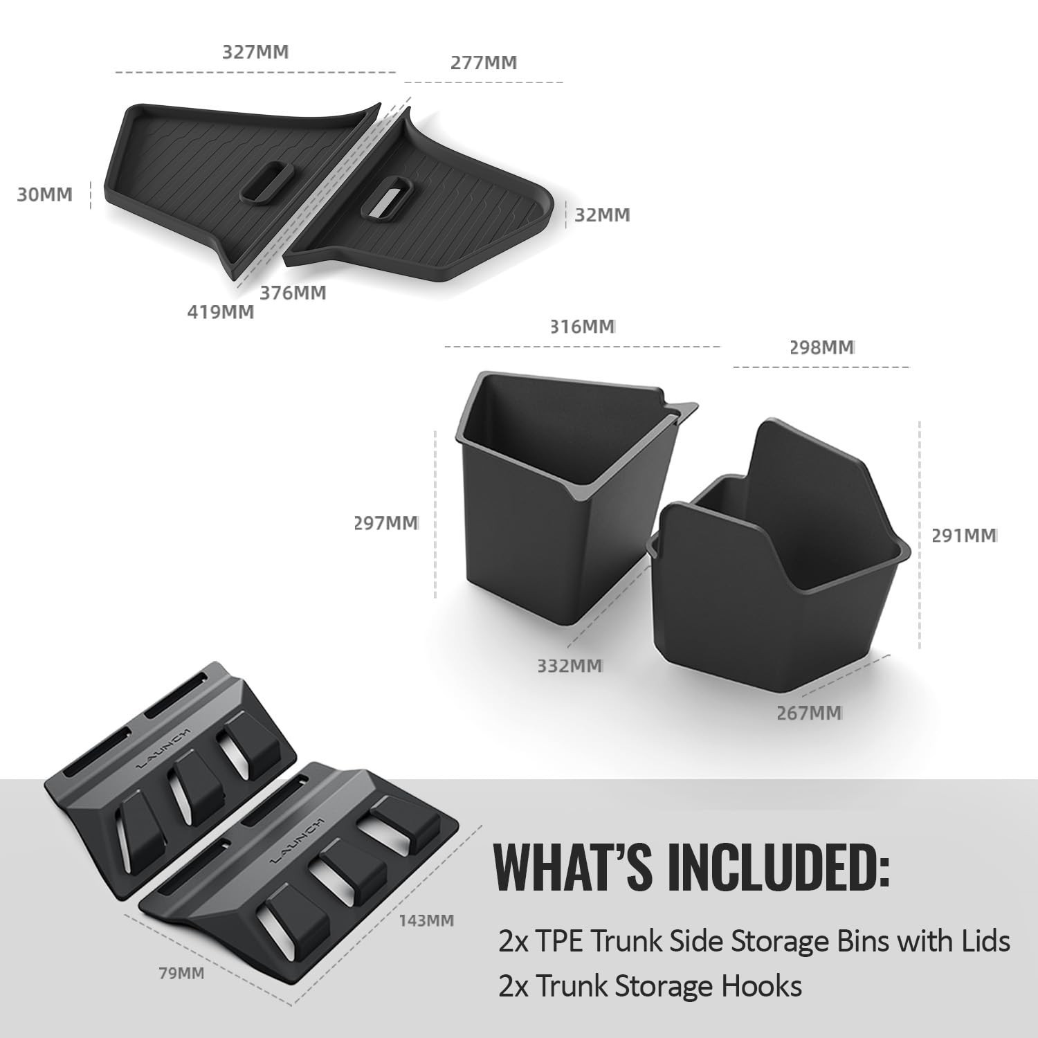 GEEDAR Tesla Model Y Juniper Trunk Organizer Set, 2 Trunk Storage Bins with T…