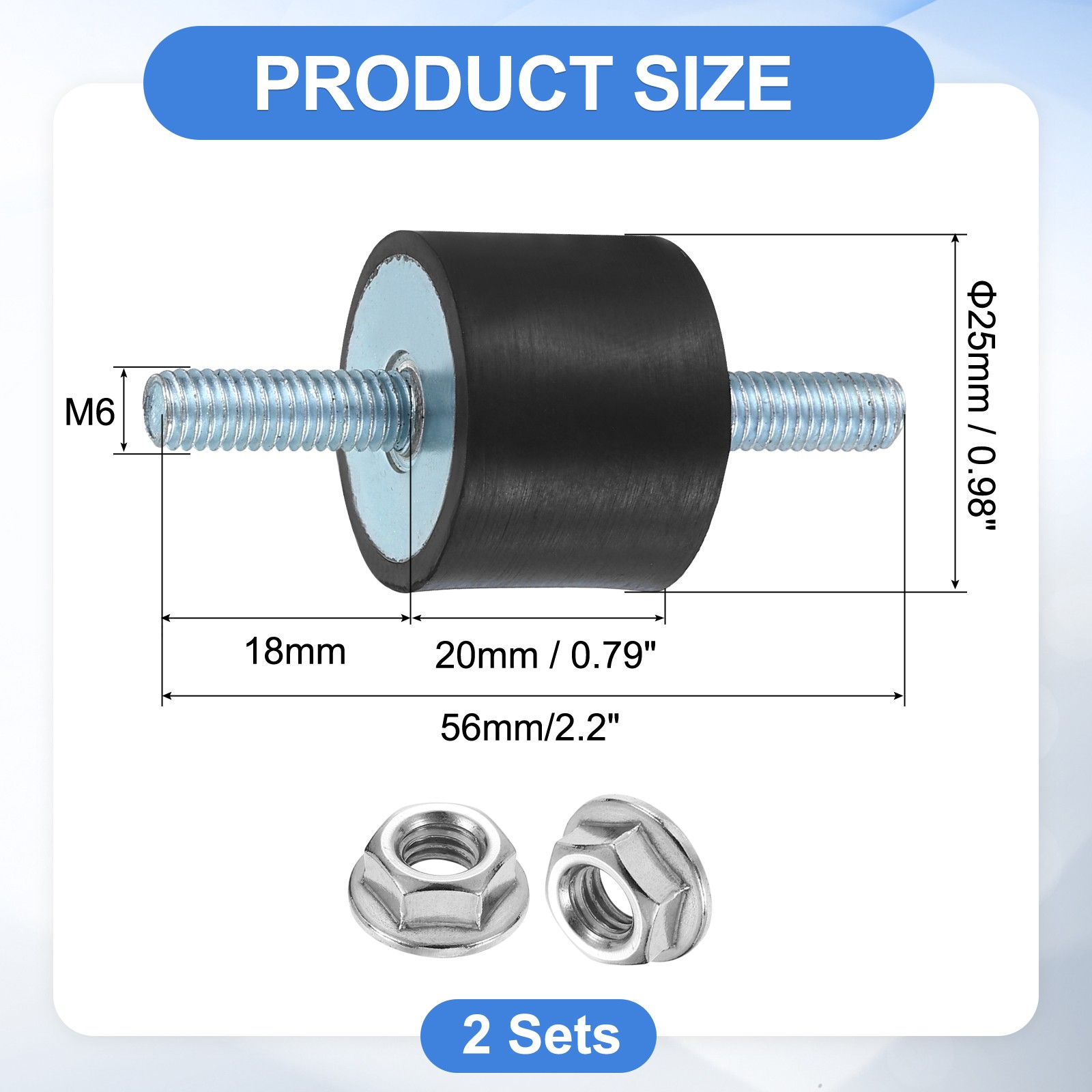 2Pcs M6 x 18mm Rubber Mounts 20 x 25mm Rubber Vibration Isolator with Nuts