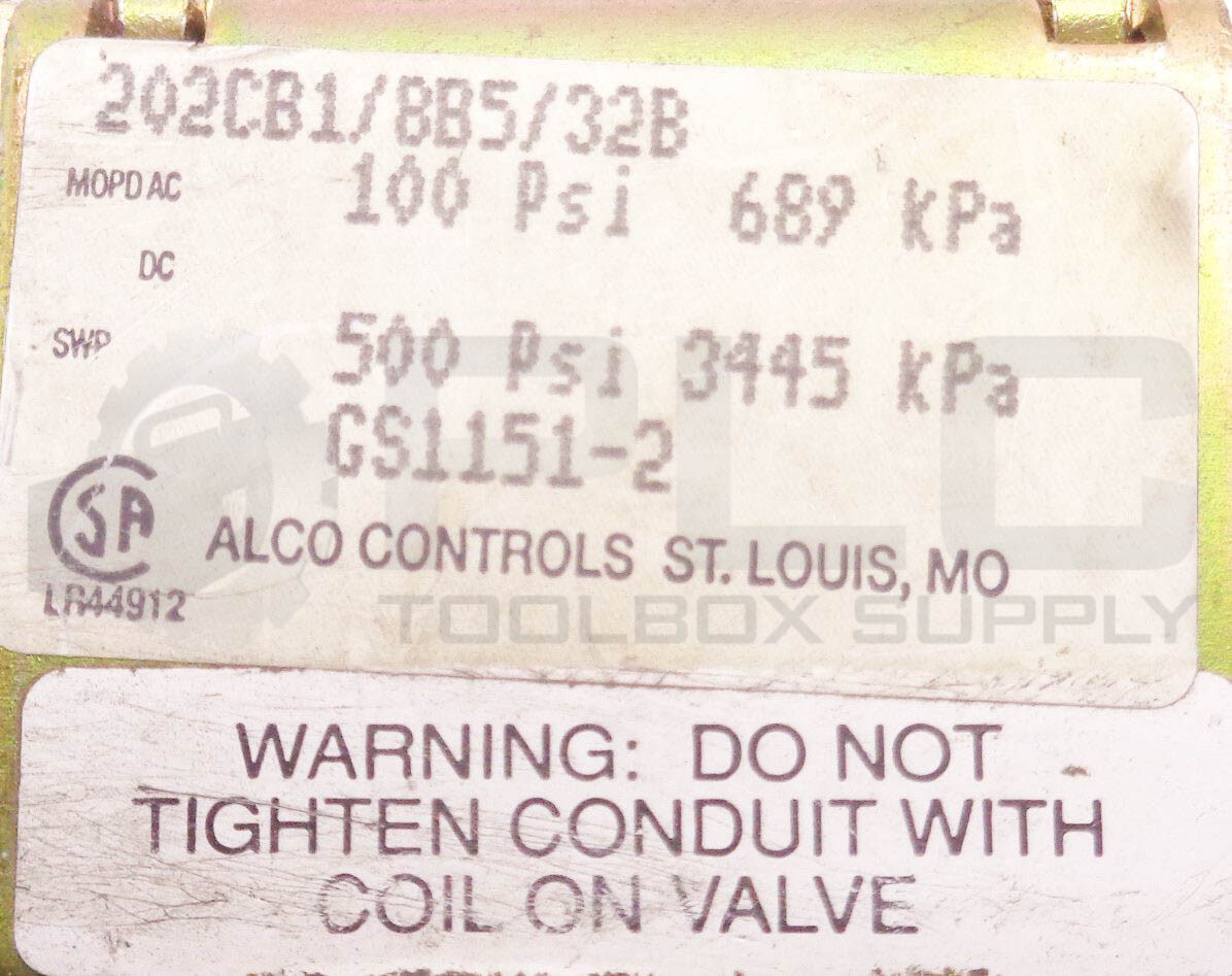 NEW ALCO GS-1151-2 SOLENOID VALVE 17-12W 208-220/208-240V 202CB1/8B5/32B