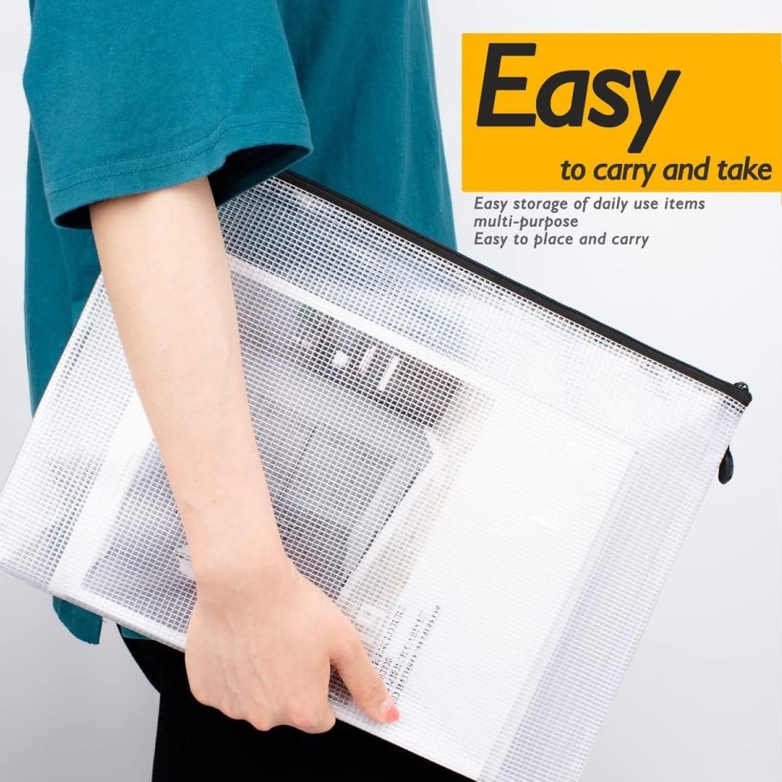 EOOUT 24pcs A4 Zipper Pouch Bags, Mesh Bags with Labels for Board Black