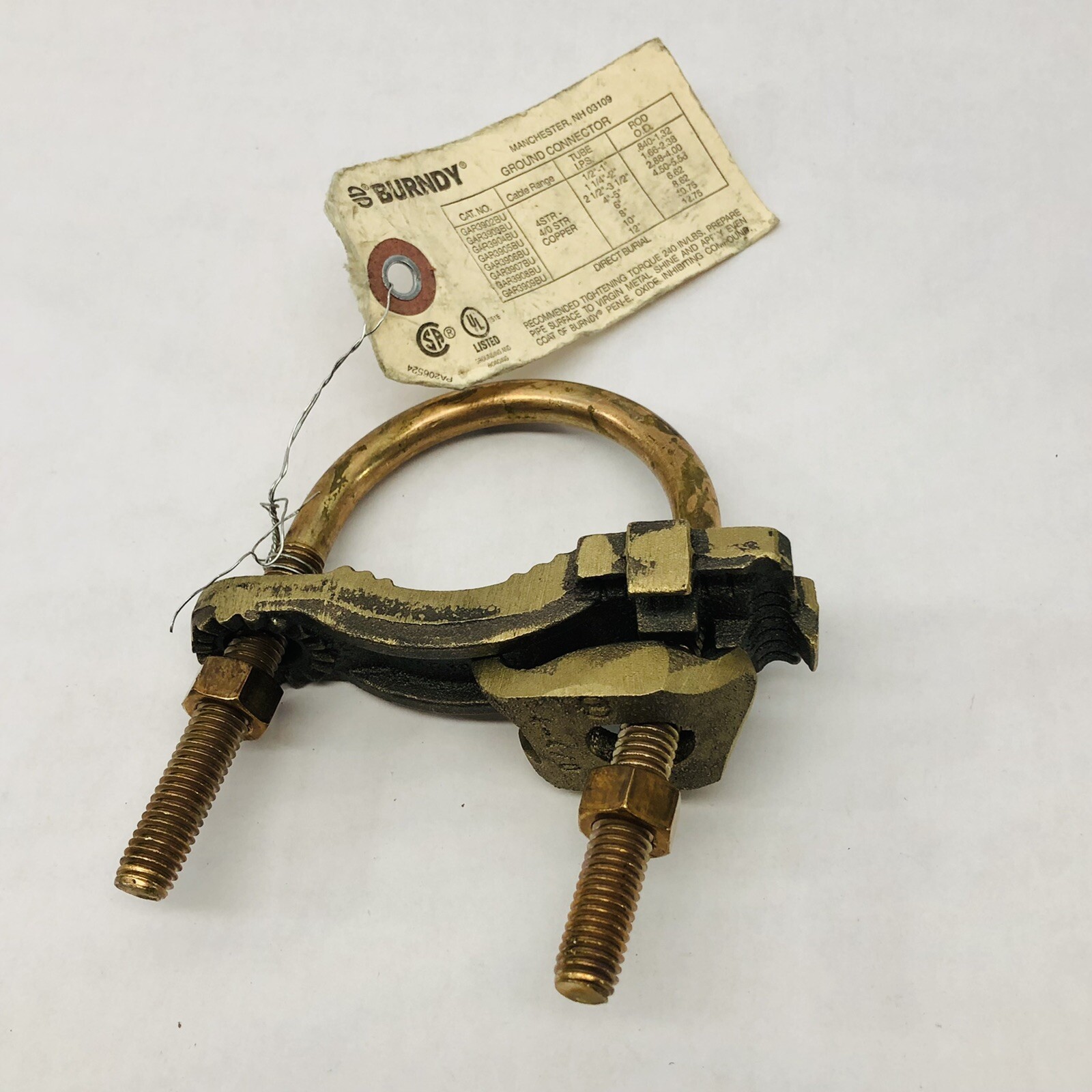 BURNDY #GAR3BU COPPER ALLOY GROUND WIRE CONNECTOR 4- 4/0 1 ¼- 1 ½-2