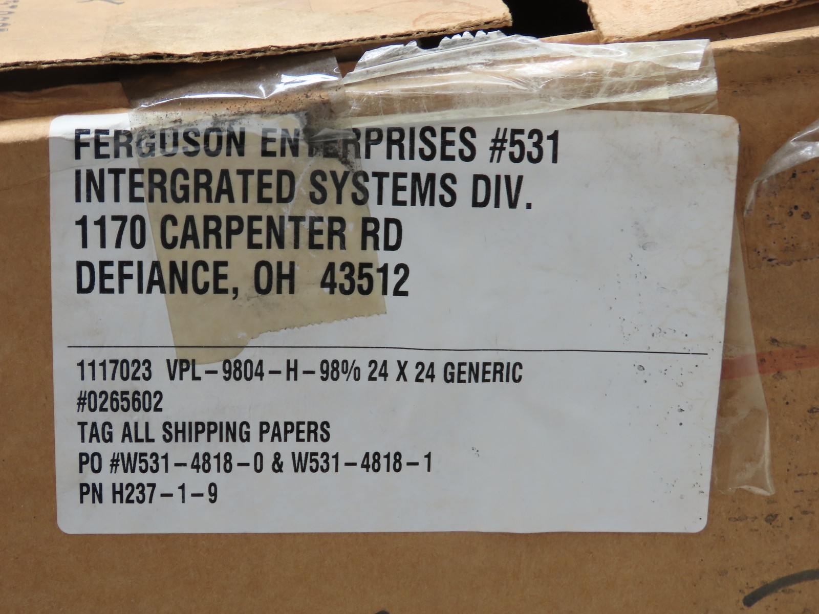 Airguard VPL-9804-H Vari+Plus Synthetic Air Filter 24x24x12″ 2000 CFM MERV 16