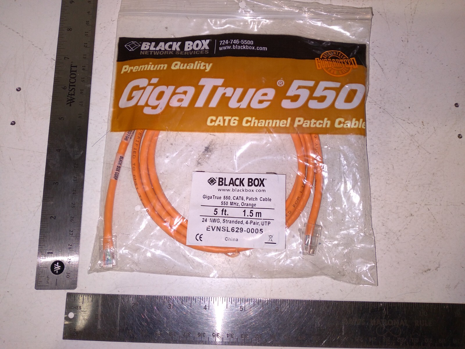 BLACK BOX EVNSL629-005 GIGATRUE CAT6 CHANNEL PATCH Ethernet DATA CABLE ORANGE 5′