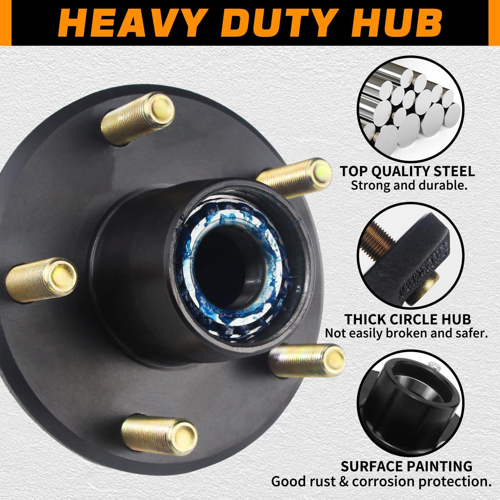 2 Sets Trailer Hub Kits 5 on 4.5” for 2000 lbs 1-1/16” Straight Spindle, Pr…