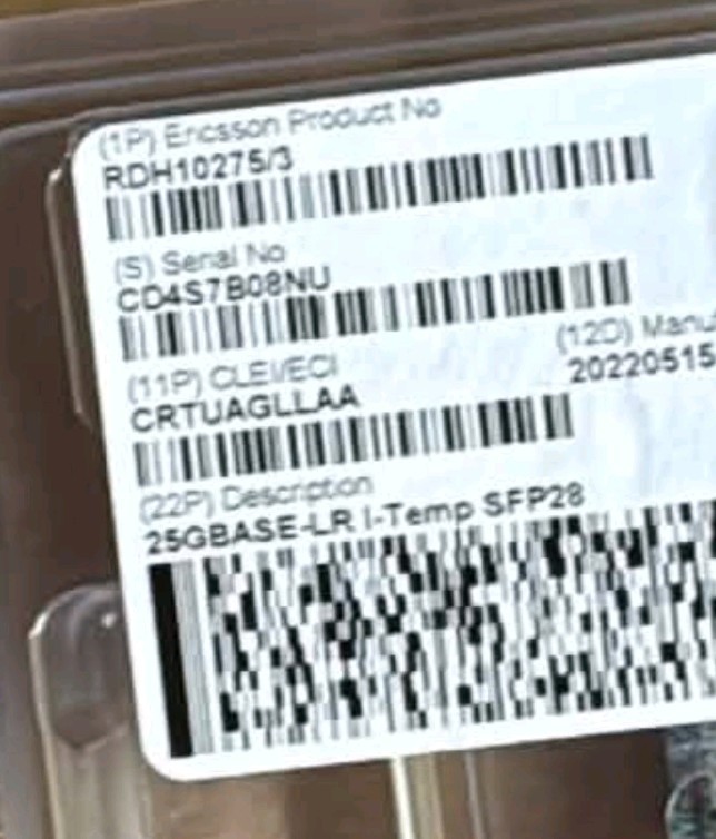 NEW Ericsson RDH10275/3 25GBASE-LR i-Temp SFP28 Optical Transceiver Module