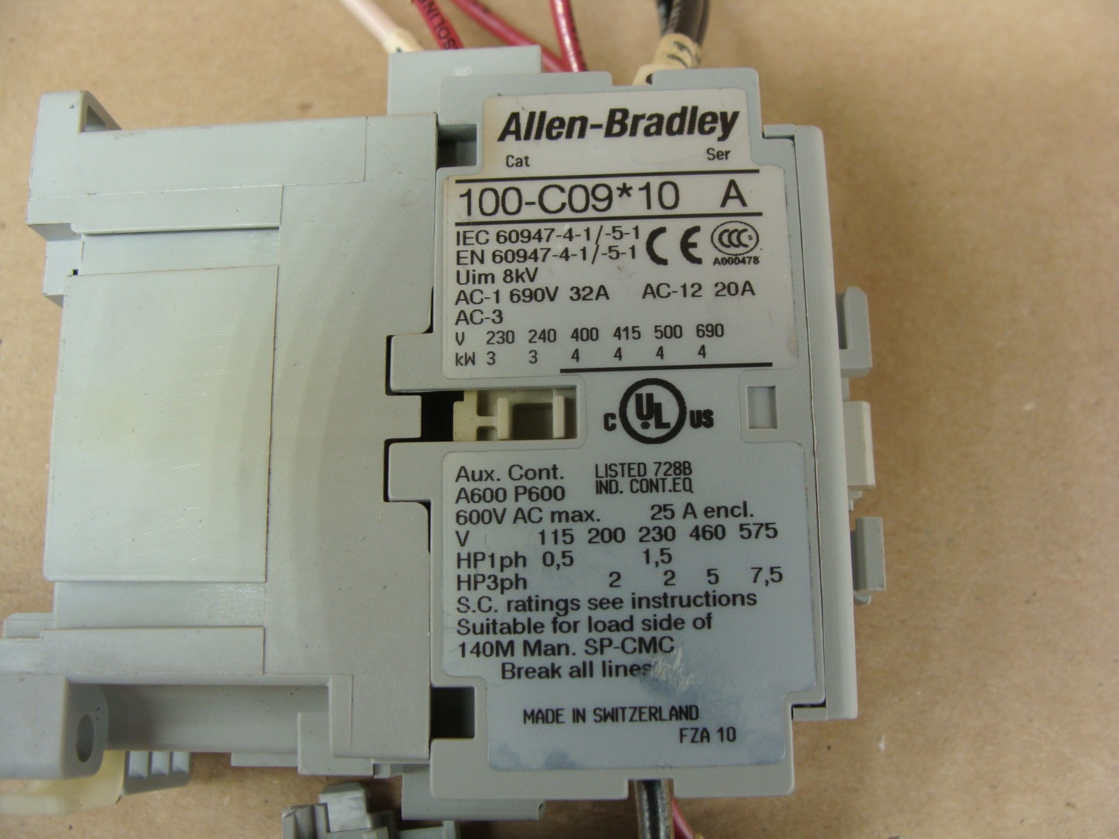 LOT OF 2 ALLEN BRADLEY 100-C09*10 CONTACTORS W/193-EA1EB OVERLOAD RELAY 1.6-5.0A