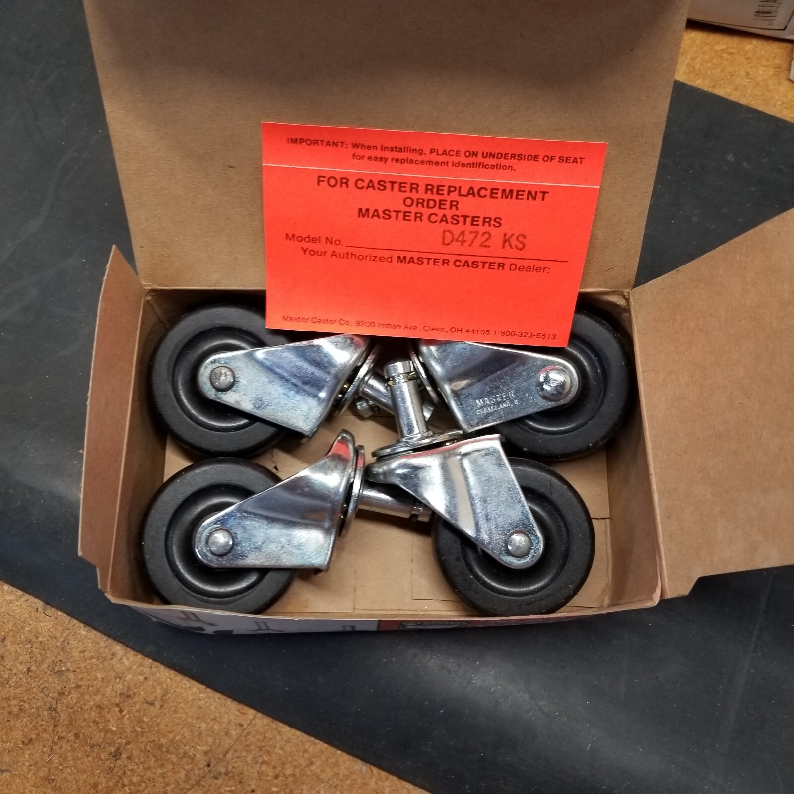 NOS Master Caster Standard Casters 4 Set Zinc Finish D472AS-G-ZN 32001