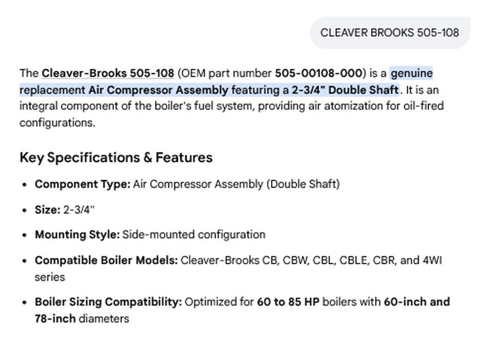1 NEW CLEAVER BROOKS 505-108 2 ¾” 2 SHAFT COMPRESSOR ASSEMBLY NNB **MAKE OFFER**