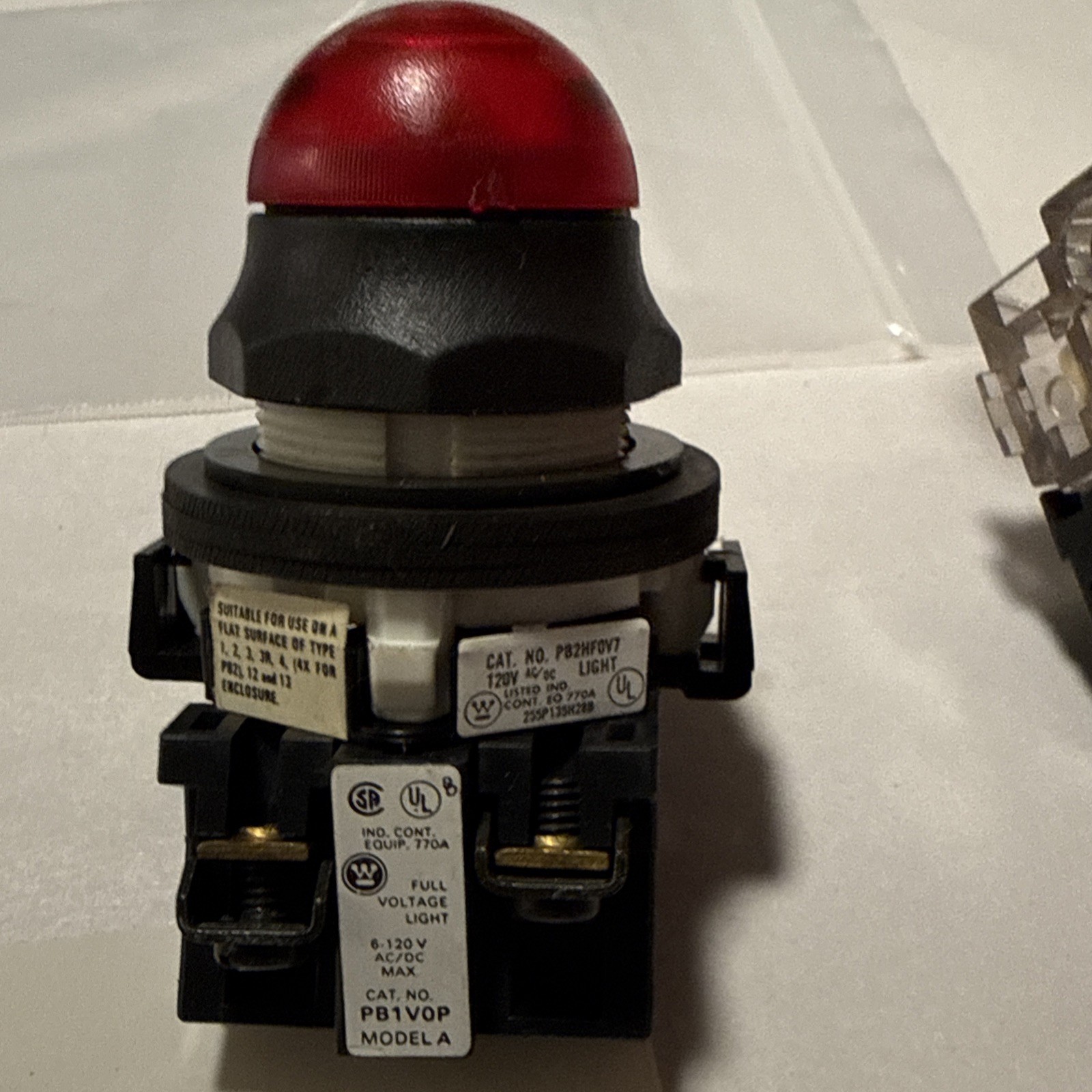 Lot of 2 Westinghouse PB2HF0V7 120V Red Pilot Lights PB1V0P 1 w/ PB1A Contact
