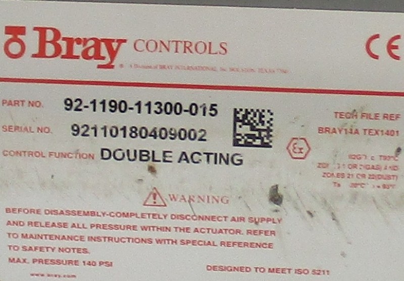 BRAY CONTROLS 92-1190-11300-015 140PSI NSNP