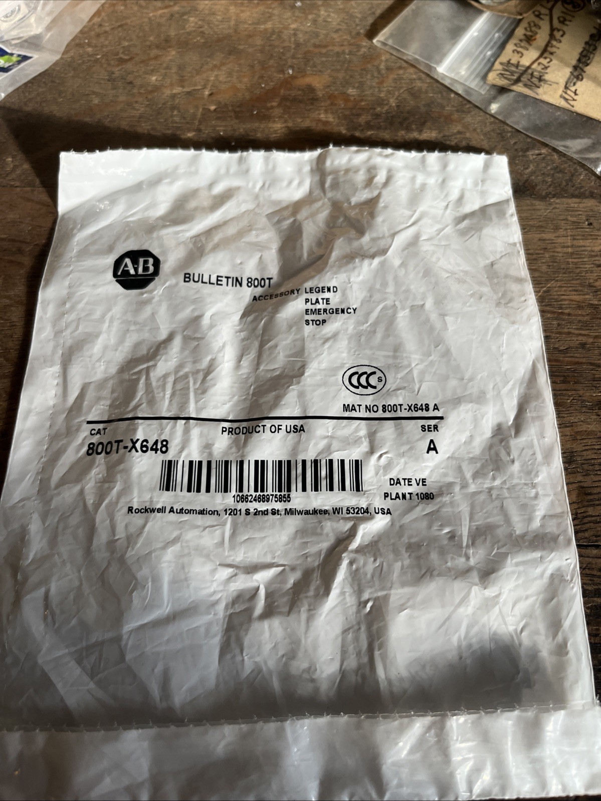 NOS Allen Bradley 800T-X648 Legend Plate Emergency Stop Push Button