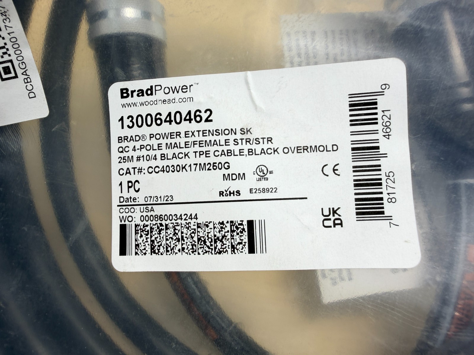 Woodhead CC4030K17M250G Brad Power SK QC 4-Pole Cable, 10/4 1300640462