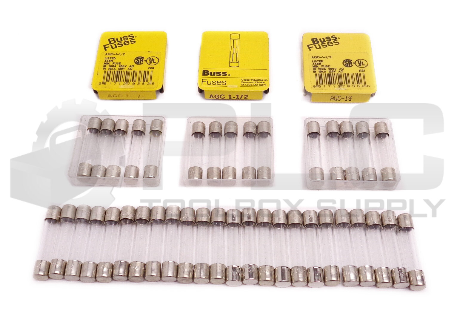 LOT OF 39 NEW BUSSMANN AGC-1-1/2 FUSES 100A 250V AC AGC 1 1/2