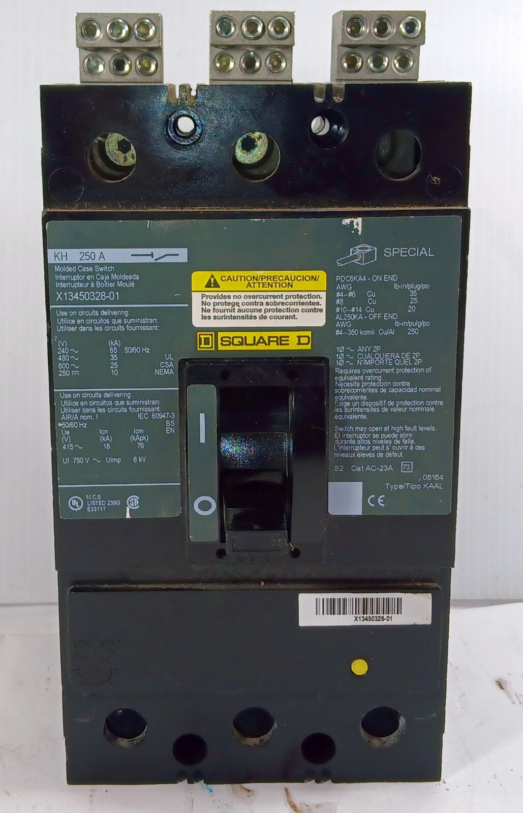 1 USED SQUARE D KH250A 250 AMP 3 POLE MOLDED CASE CIRCUIT BREAKER **MAKE OFFER**