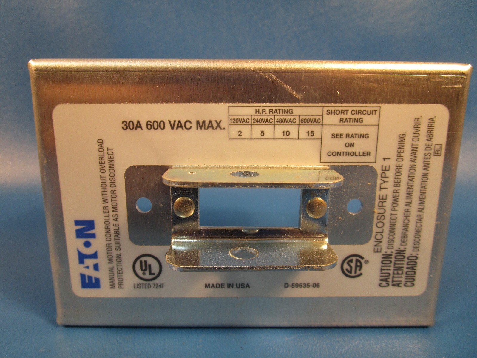 EATON B230BGD, Manual Motor Starter, 1-Phase, 2-Pole, 30 Amp, 600 Volt AC Rated