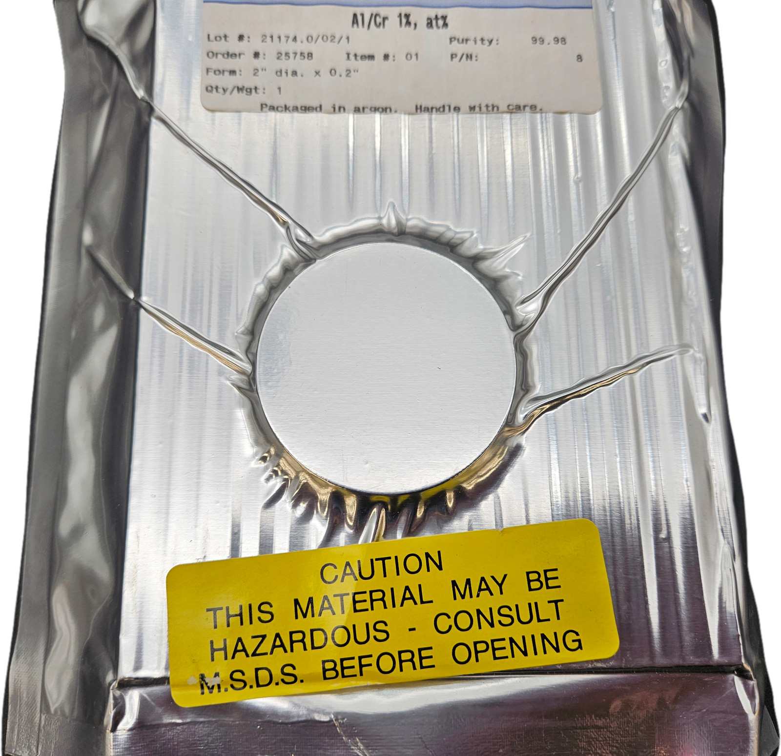 Pure Tech Al/Cr Sputtering Target 2in Diameter 0.2in Thick 99%