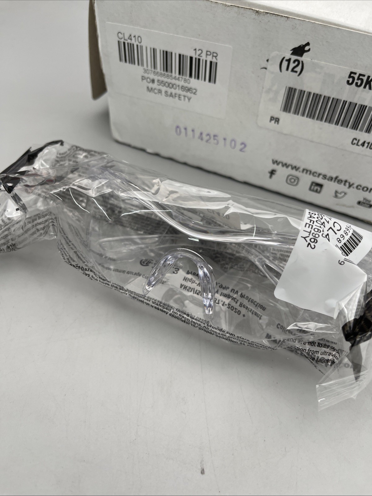 12 Pack MCR SAFETY CL410 Safety Glass,Clear Lens,Half-Frame 55KY23 New
