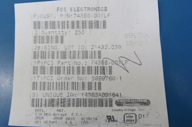 FCI 74388-001LF Qty of 7 per Lot 400 Position Connector Array, Female Sockets S
