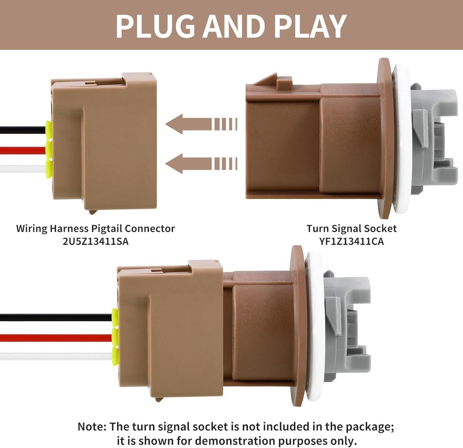 2-Pack Turn Signal Socket Pigtail Connector with Wire Harness Compatible with Fo