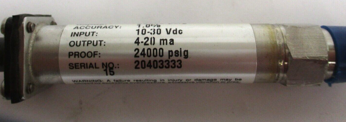 ASHCROFT PRESSURE TRANSDUCER, 1/4″ MNPT, MODEL K17M0242F220000, SURPLUS