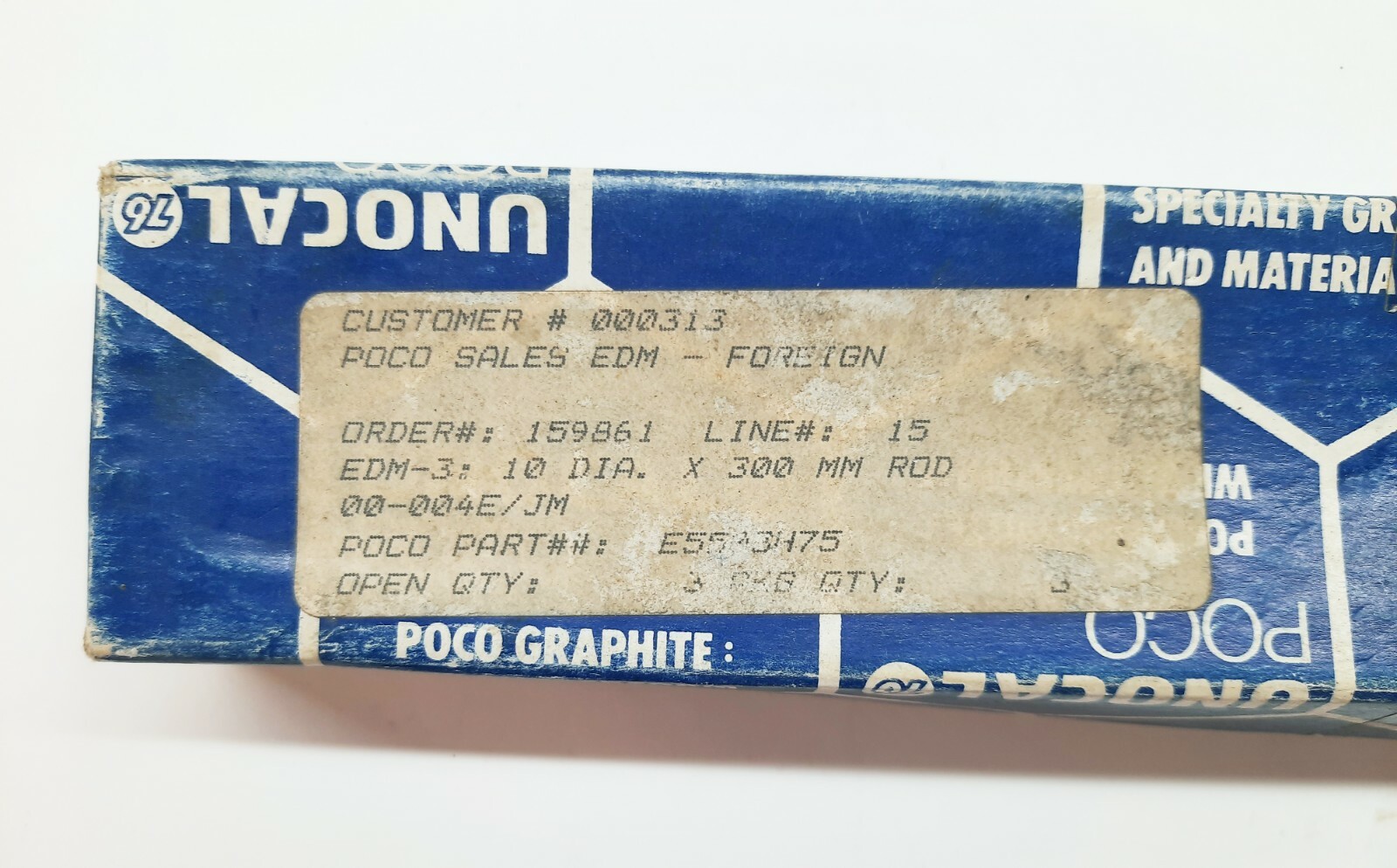 UNOCAL 5503H75 POCO EDM-3 GRAPHITE RODS 10 DIA X 300 mm – 3 PC – NEW – OLD STOCK