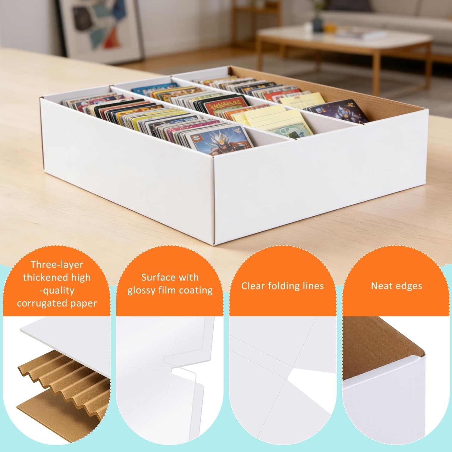 Card Storage Box,3 Rows about 2400 Count Collector Cards Box with Divider,Tradin