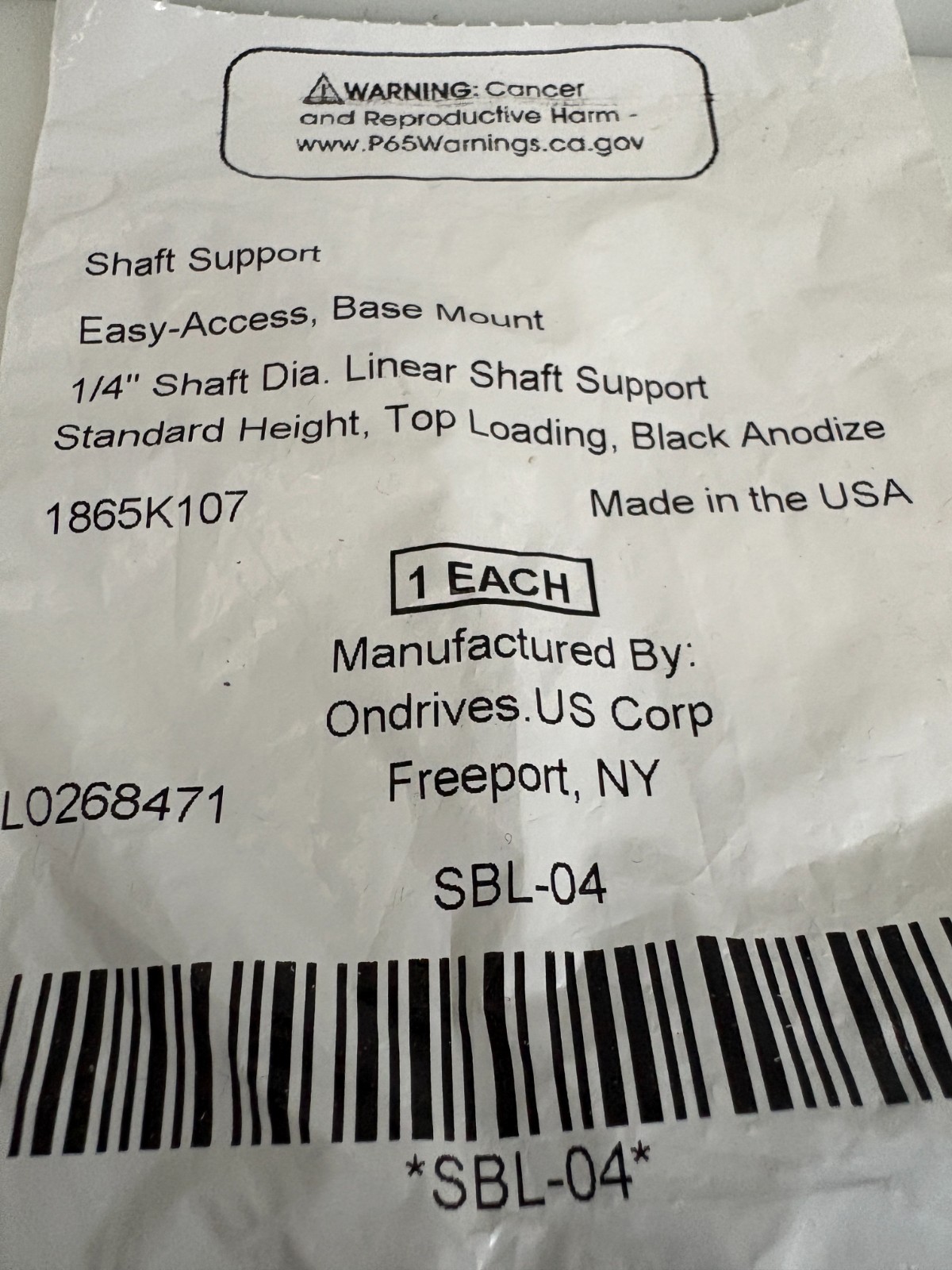 LOT OF 4 ONDRIVES US CORP LINEAR SHAFT SUPPORT SBL-04
