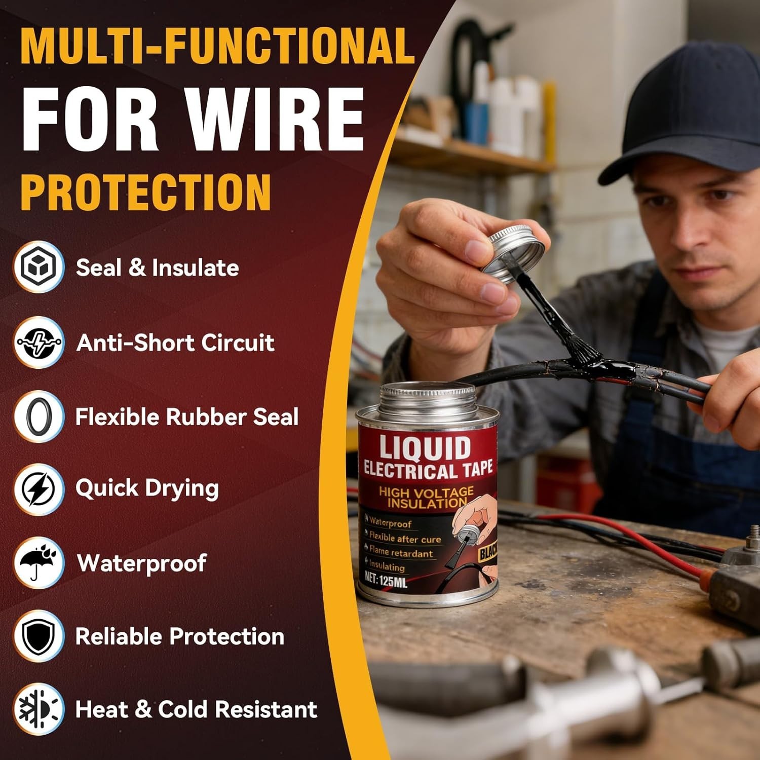 Liquid Electrical Tape – Black Liquid Wire Insulation, Waterproof & Heat Resista