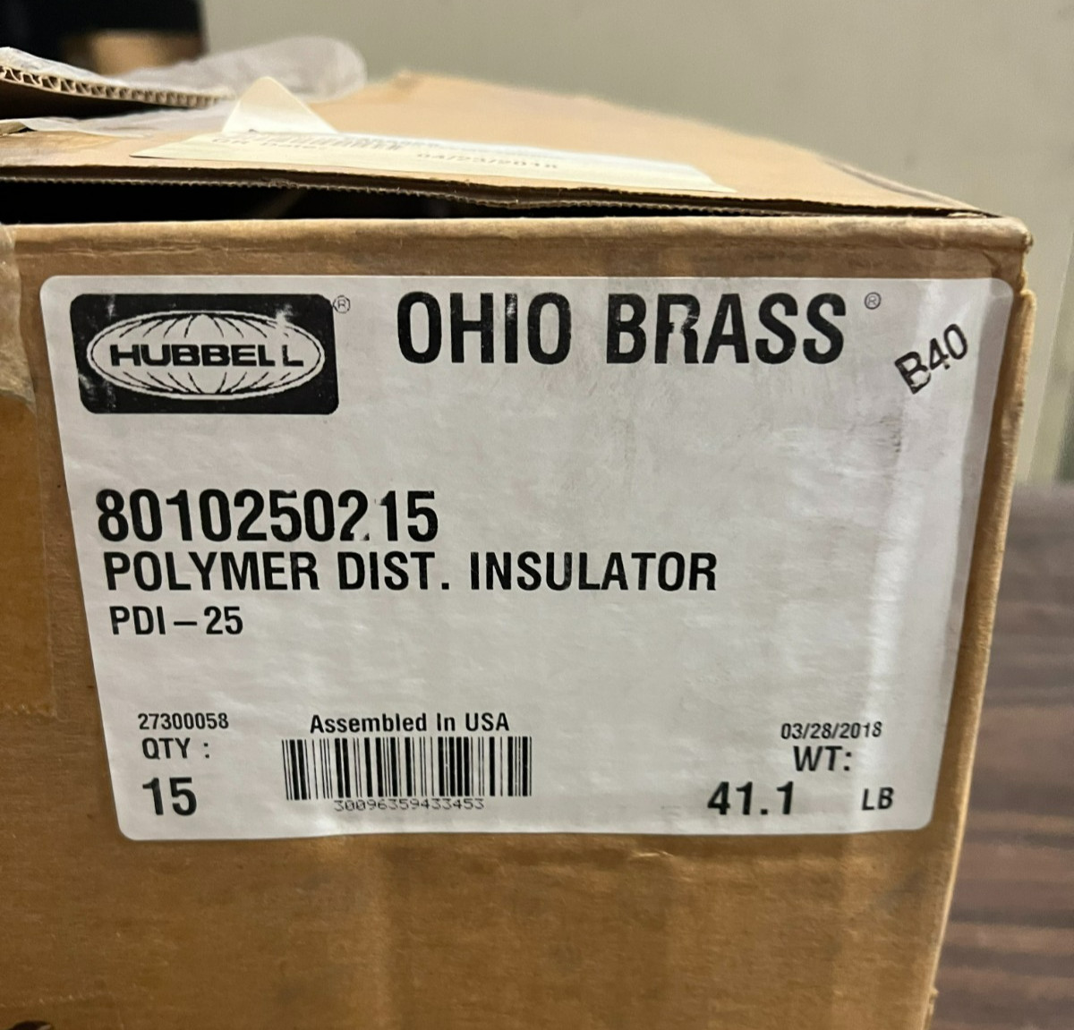 New Lot of 15 Hubbell Ohio Brass 8010250215 PDI-25 Polymer Dist. Insulator