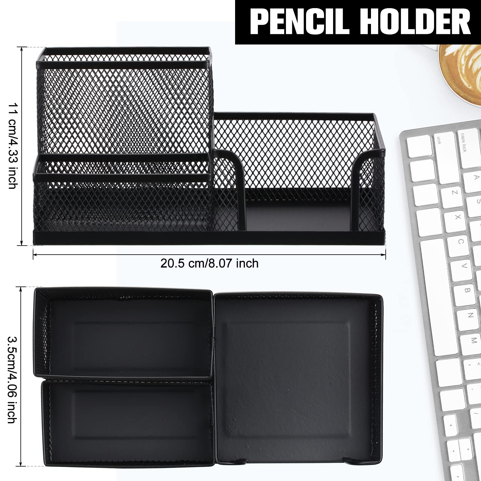 Ferraycle 4 Pcs Mesh Desk Organizer 3 Compartments Pen Holder black