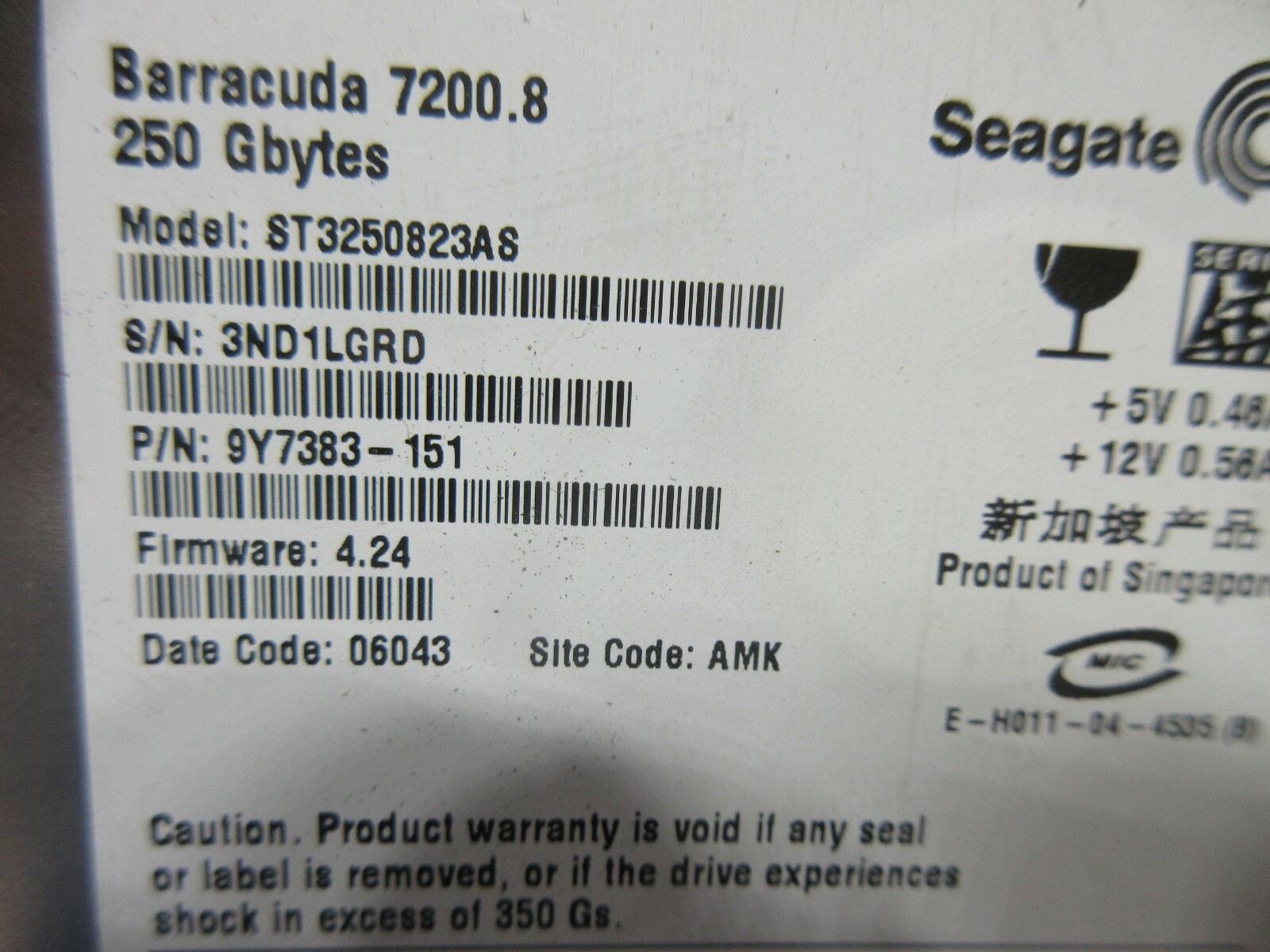 SEAGATE BARRACUDA 7200 8T3250823A8 A56017DDAAA 9Y7383-151 MIGHTY COMET VMC1250G