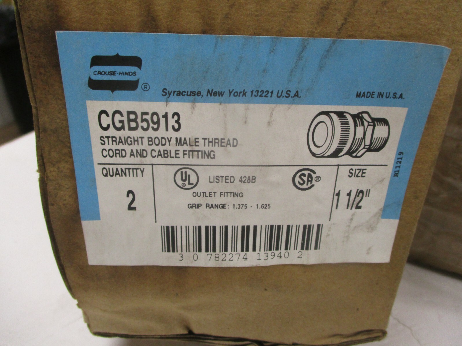 Cooper Crouse-Hinds CGB5913 1-1/2 NPT MALE CORD/CAB FTG NEO BUSH (BOX OF 2)