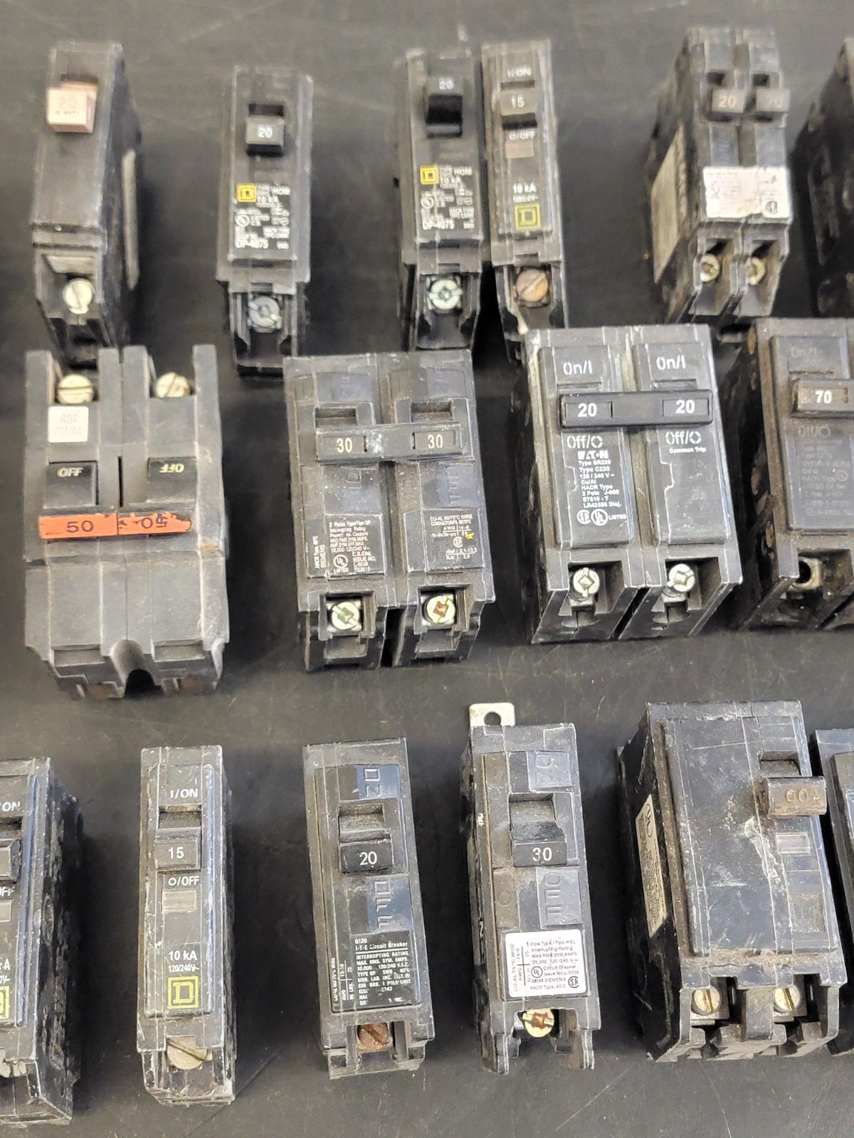 Lot of 32 Circuit Breakers Various Amps See Photos