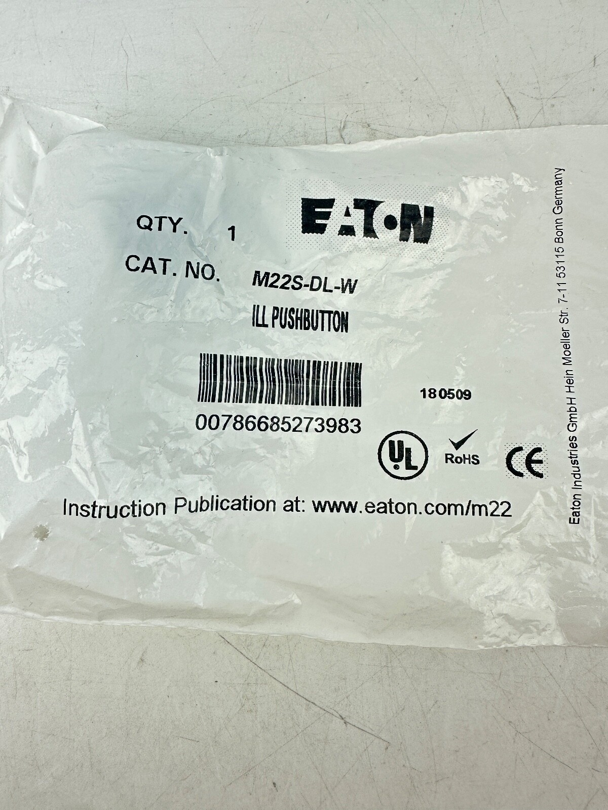 Eaton M22S-DL-W White Illuminated Push Button Operator