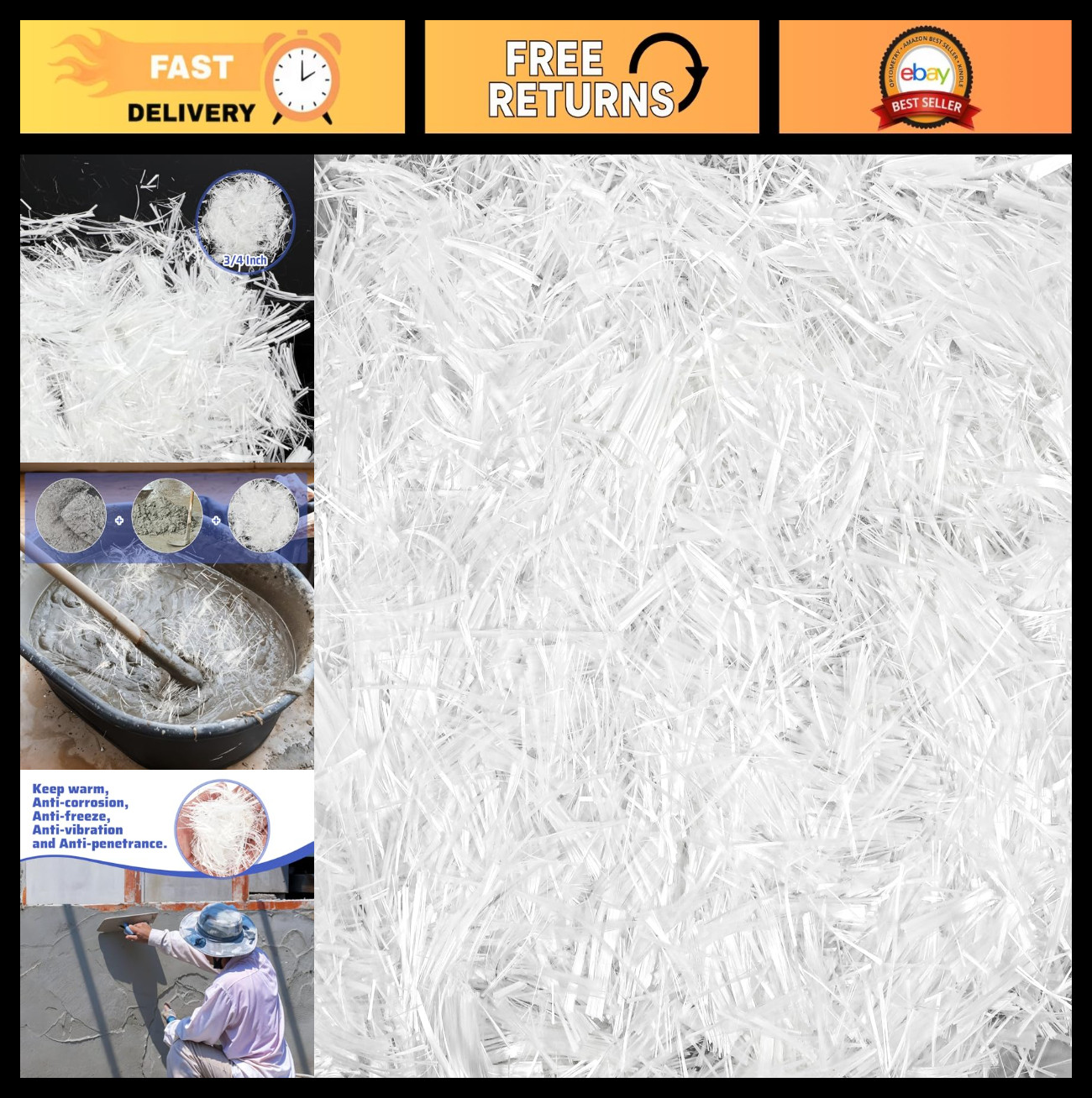5 Lb Fiberglass Reinforcement 3/4 Inch for Concrete Mortar Mix – Ideal for Walls