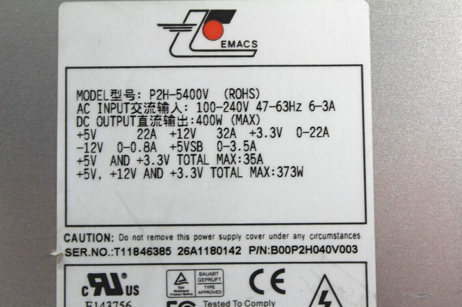 ZIPPY P2H-5400V 400W 2U PSU pn B00P2H040V003