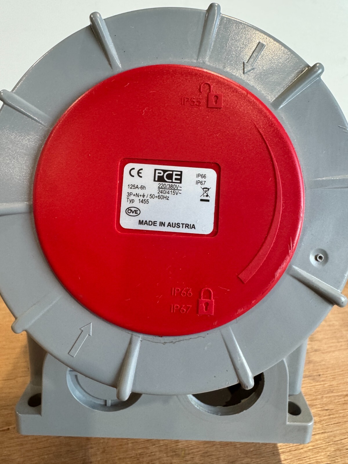 PCE Type 1455 Industrial Wall Socket 3P + N + E ( 125Amp ) 1455-6 Made Austria